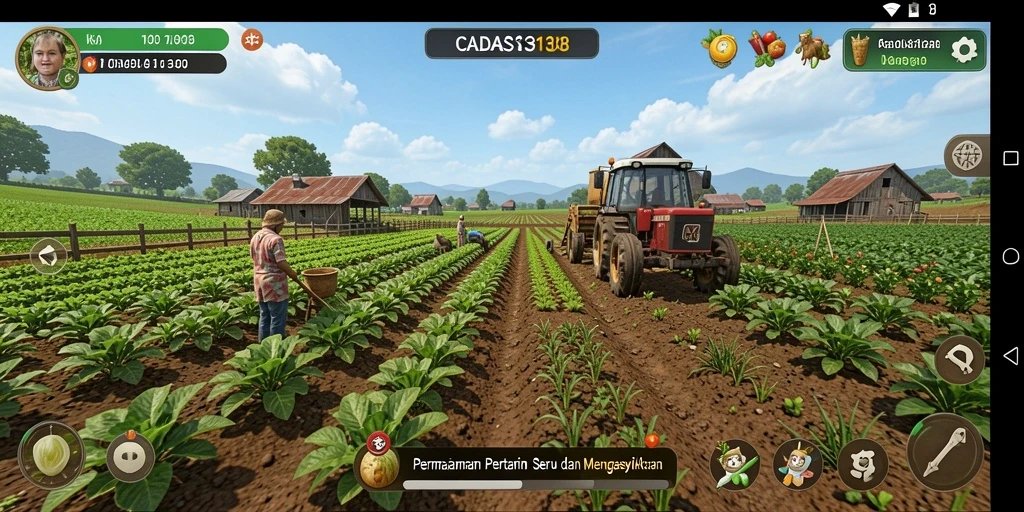 Tampilan screenshot permainan CADAS138 yang menunjukkan kebun yang subur.