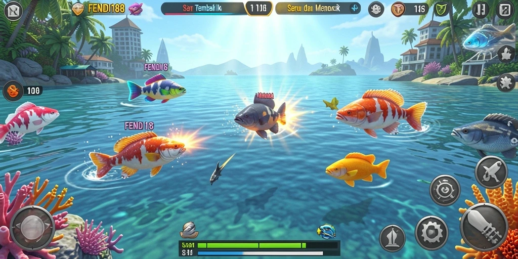 Tampilan gameplay seru dari FENDI188 saat menembak ikan.