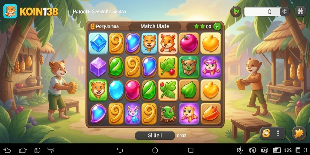 Tampilan gameplay <strong>KOIN138</strong> dengan tantangan Match-3 yang seru.