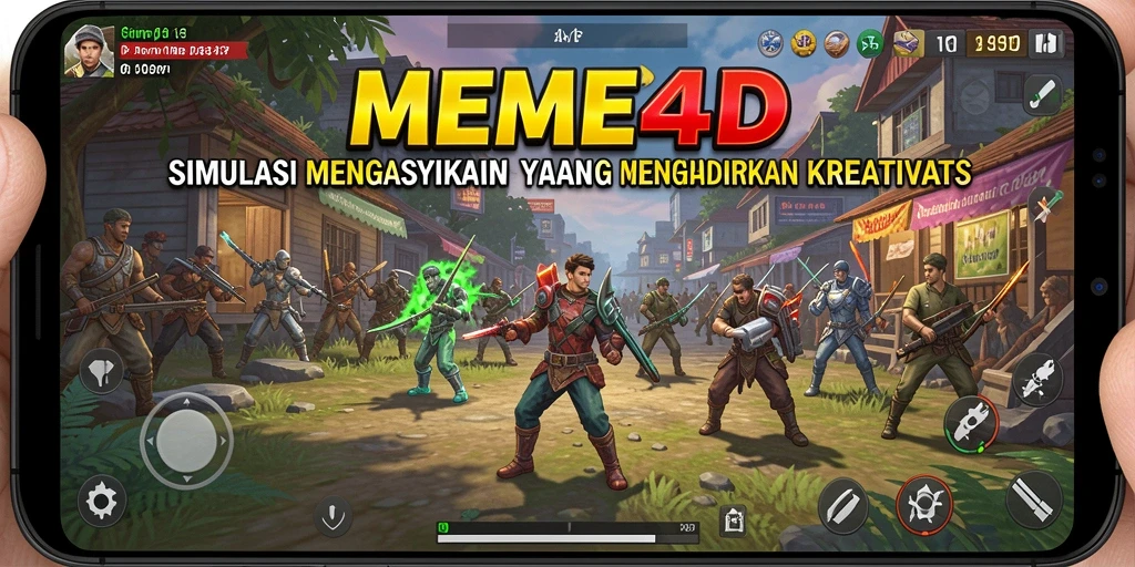 Screenshot utama MEME4D menampilkan gameplay dengan pilihan meme kreatif.
