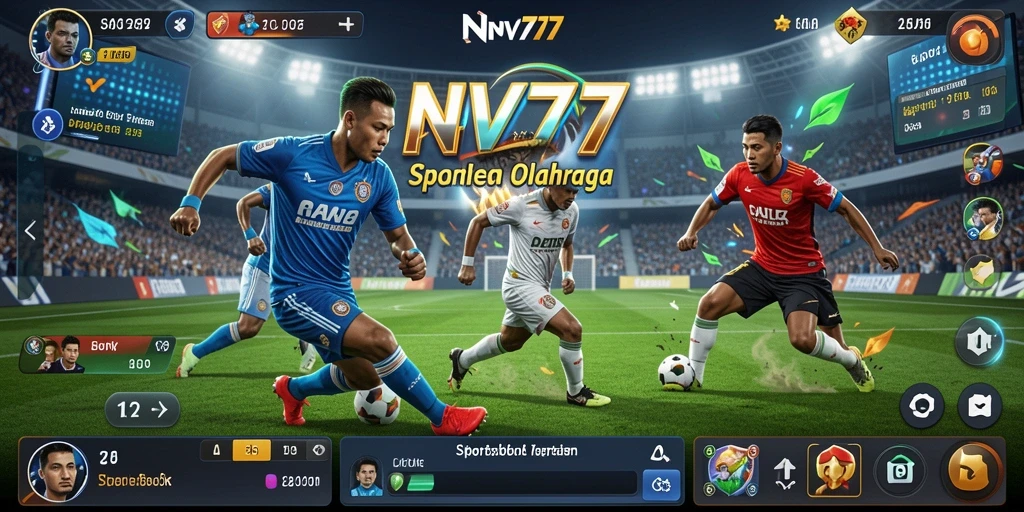 Screenshot utama NV77 menampilkan antarmuka pengguna taruhan olahraga yang menarik.
