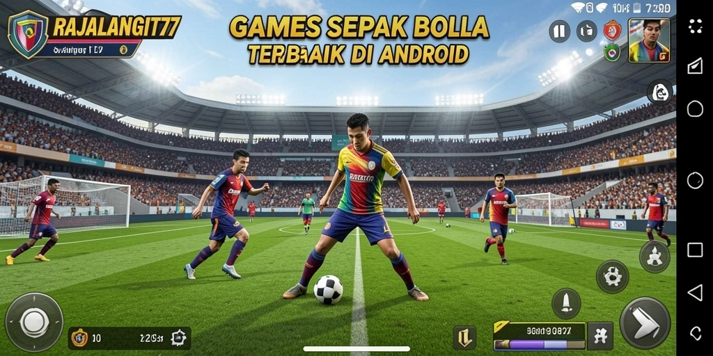 Screenshot dari gameplay RAJALANGIT77 yang menampilkan aksi sepak bola seru.