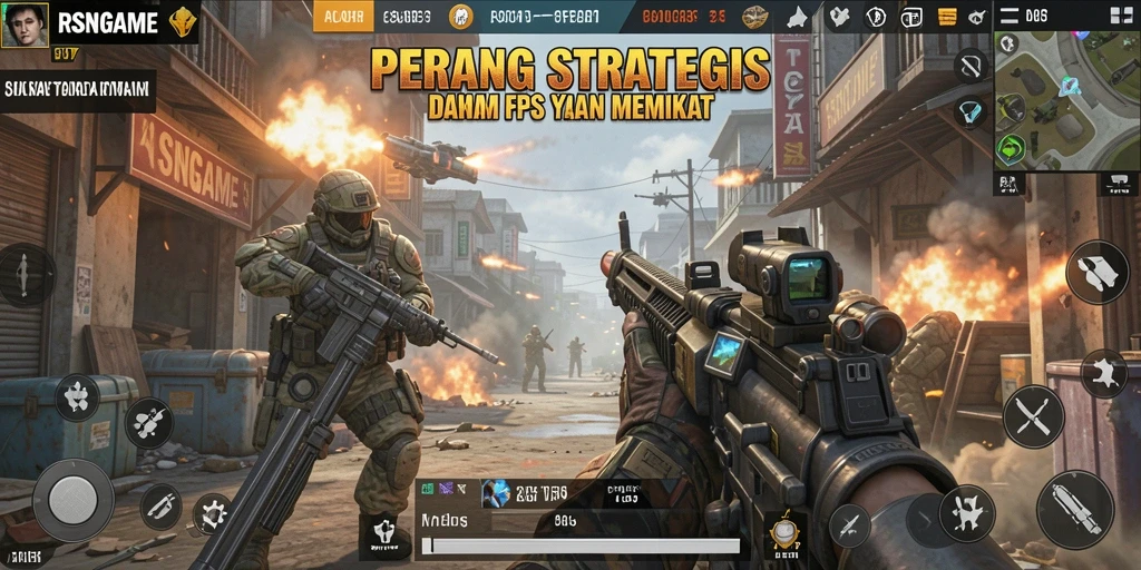 Screenshot gameplay RSNGAME menunjukkan aksi tembak-menembak yang intens.